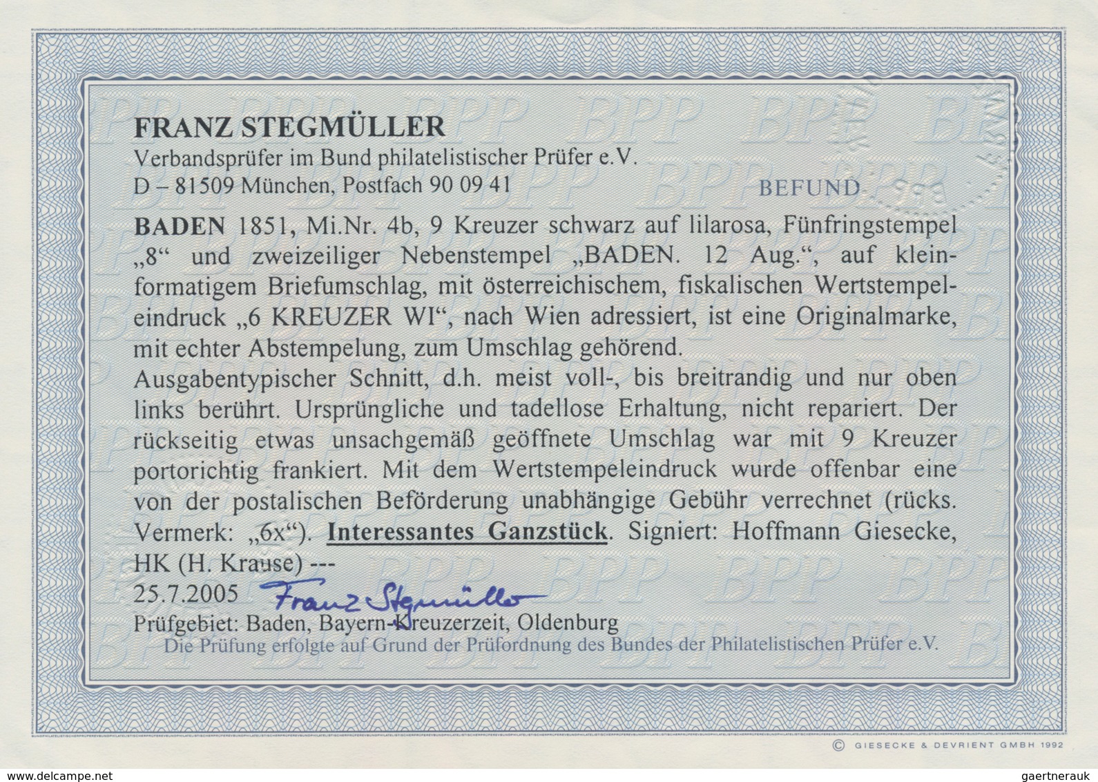 Baden - Marken Und Briefe: 1851, 9 Kreuzer Schwarz Auf Lilarosa, Entwertet Mit Fünfringstempel „8“ U - Andere & Zonder Classificatie