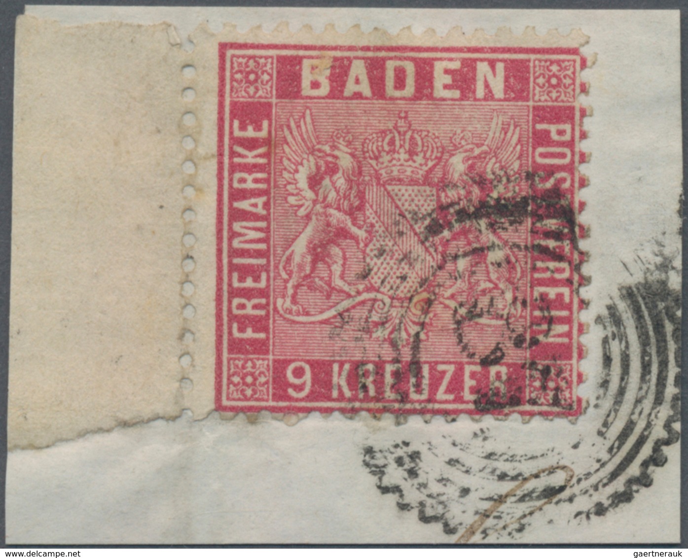 Baden - Marken Und Briefe: 1860, Wappen 9 Kr. Karmin Mit 11 Mm Linkem Rand Auf Briefstück Mit Nr.-St - Other & Unclassified