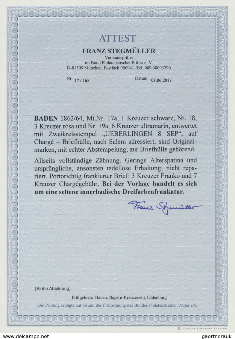 Baden - Marken Und Briefe: 1862/1864, 1 Kr. Schwarz, 3 Kr. Karmin Und 6 Kr. Ultramarin, Drei Werte F - Other & Unclassified