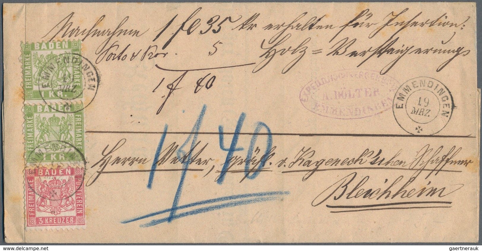 Baden - Marken Und Briefe: 1862/68, Wappen "3 KREUZER" Rosa Zusammen Mit Paar "1 Kr." Hellgrün Als A - Other & Unclassified