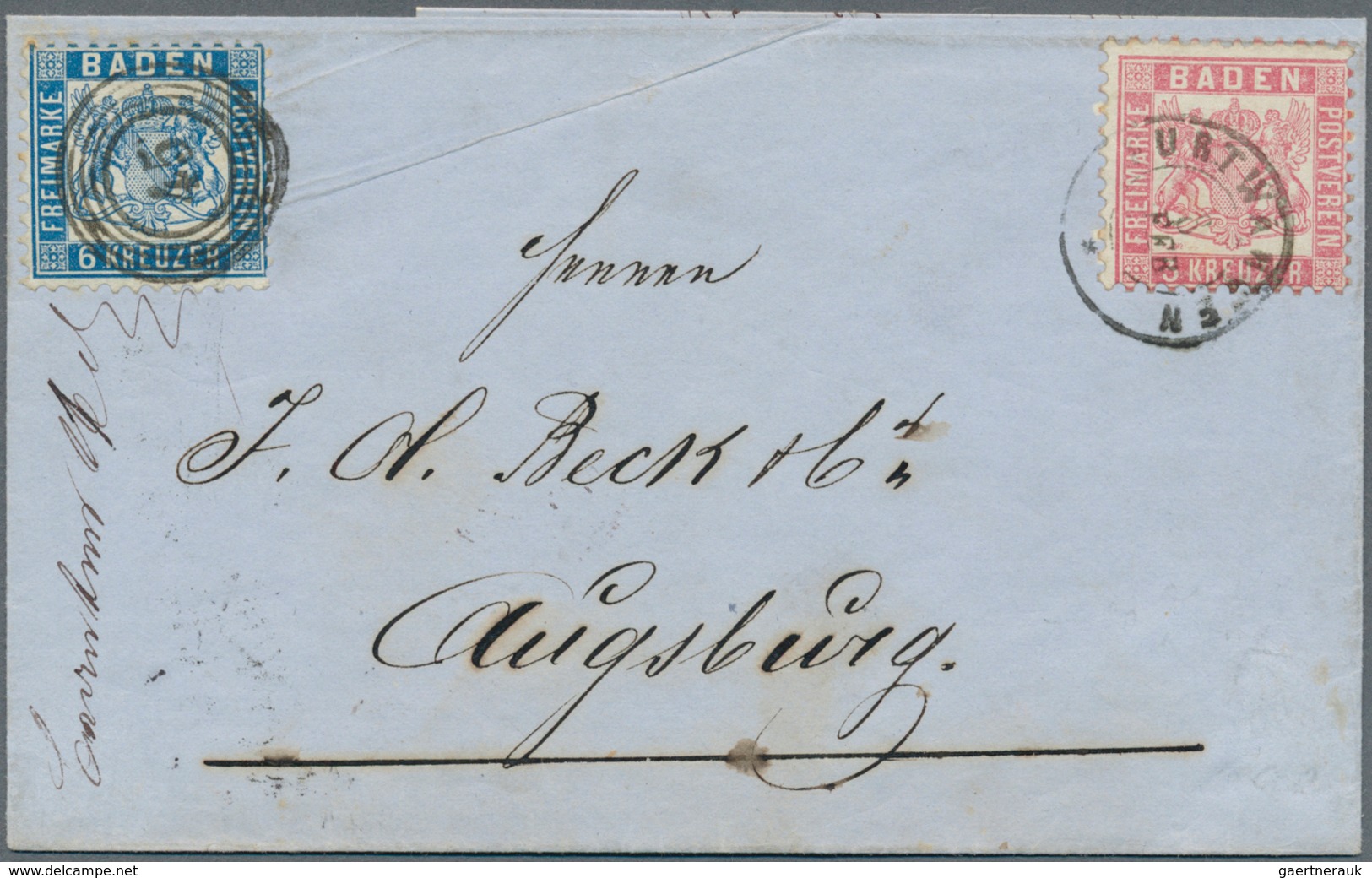 Baden - Marken Und Briefe: 1862, Wappen Auf Weißem Grund 6 Kr. Preussischblau Mit Nr.-St "45" Und 3 - Autres & Non Classés