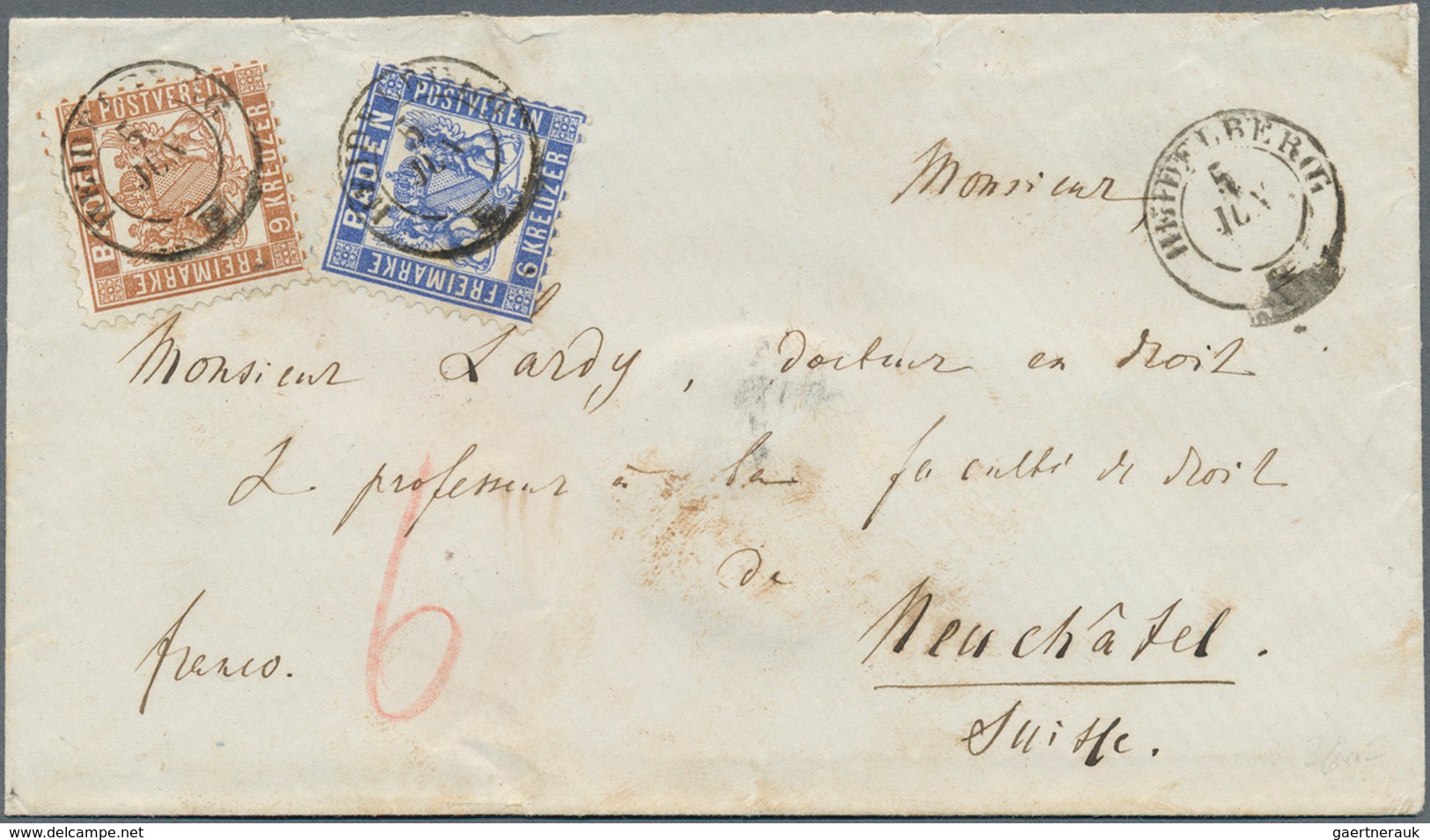 Baden - Marken Und Briefe: 1862, 9 Kr Rötlichbraun Und 6 Kr. Ultramarin Auf Brief Von Heidelberg 5.6 - Andere & Zonder Classificatie