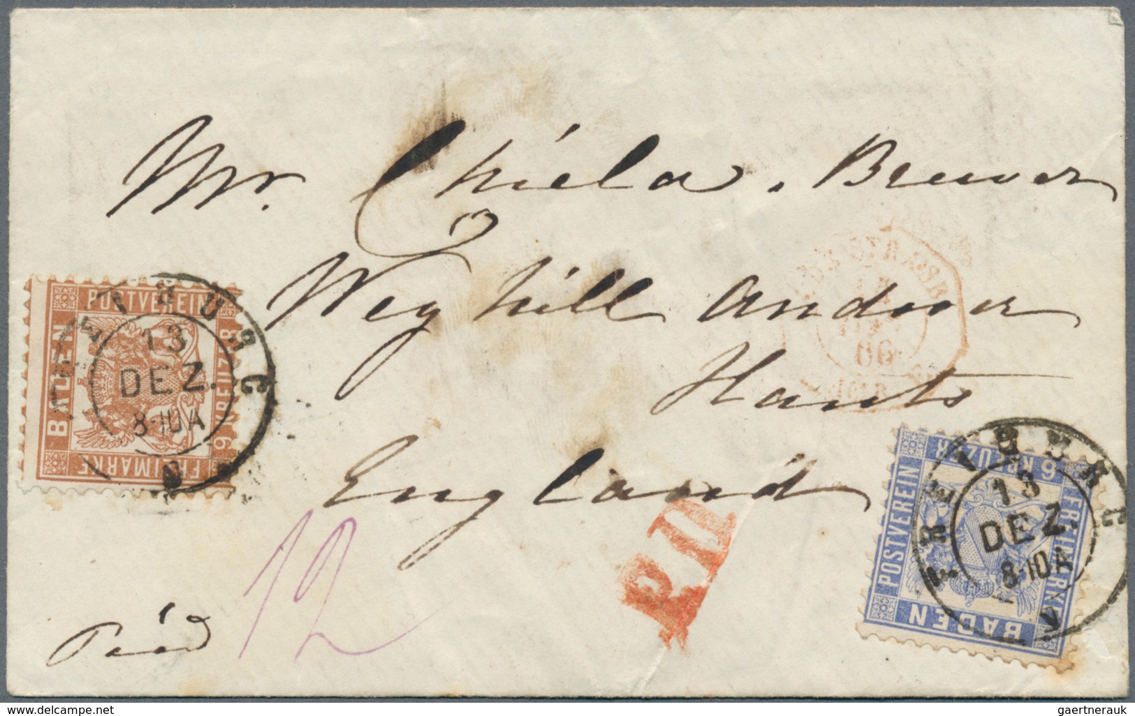 Baden - Marken Und Briefe: 1862, 9 Kr Rötlichbraun Und 6 Kr. Ultramarin Auf Brief Von Freiburg 13.12 - Sonstige & Ohne Zuordnung