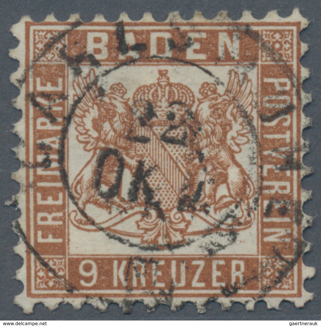 Baden - Marken Und Briefe: 1866/1868, 9 Kreuzer Dunkelbraun Zentrisch Klar Entwertet Mit K2 Karlsruh - Other & Unclassified