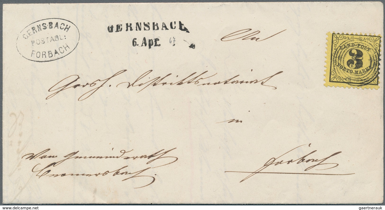 Baden - Landpostmarken: 1863, 3 Kr Schwarz Auf Gelb, Zentrisch U. Klar Entwertet Mit Nummernstpl. "5 - Autres & Non Classés