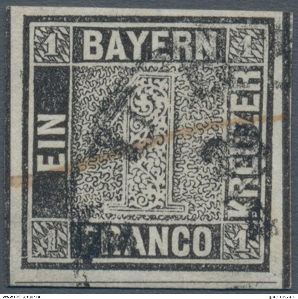 Bayern - Marken Und Briefe: 1849, Schwarzer Einser 1 Kreuzer Schwarz, Platte 1 Gestempelt Mit HK "FÜ - Sonstige & Ohne Zuordnung