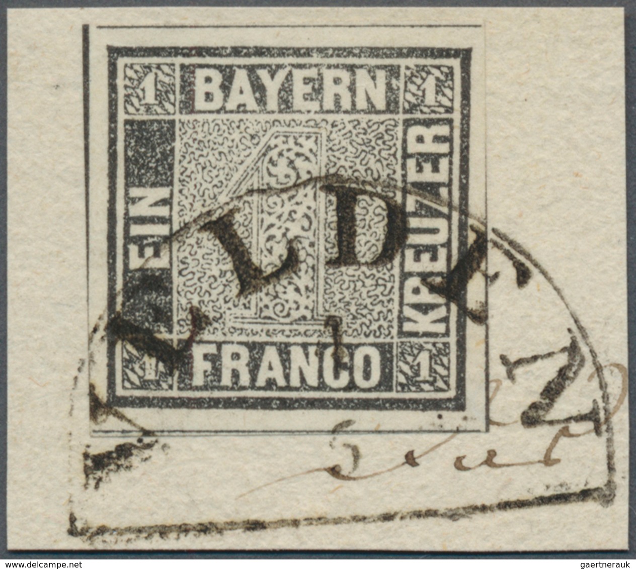 Bayern - Marken Und Briefe: 1849, SCHWARZER EINSER 1 Kreuzer Grauschwarz, Platte 1, Briefstück Mit H - Other & Unclassified