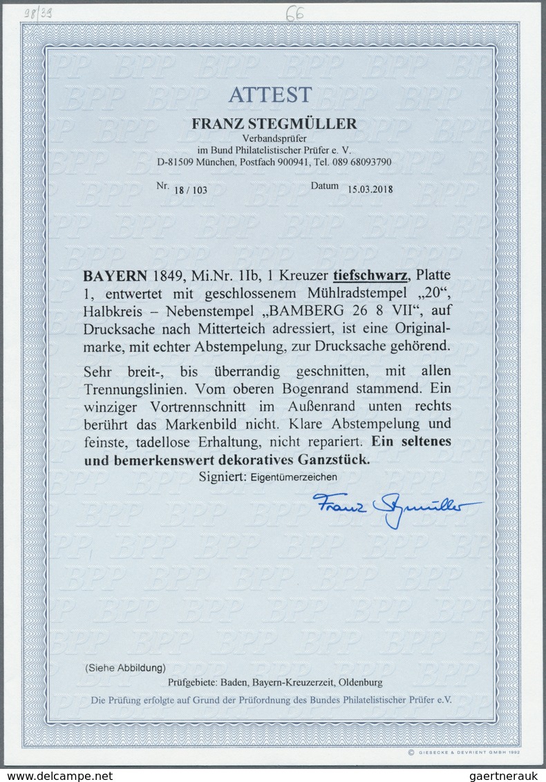 Bayern - Marken Und Briefe: 1849: 1 Kreuzer Tiefschwarz, Platte I, Sehr Breitrandig Bis überrandig G - Sonstige & Ohne Zuordnung