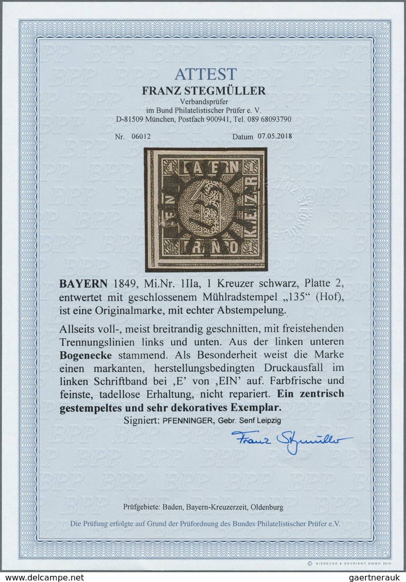 Bayern - Marken Und Briefe: 1849: 1 Kreuzer Schwarz, Platte 2, Farbfrisches Exemplar In Tadelloser E - Sonstige & Ohne Zuordnung