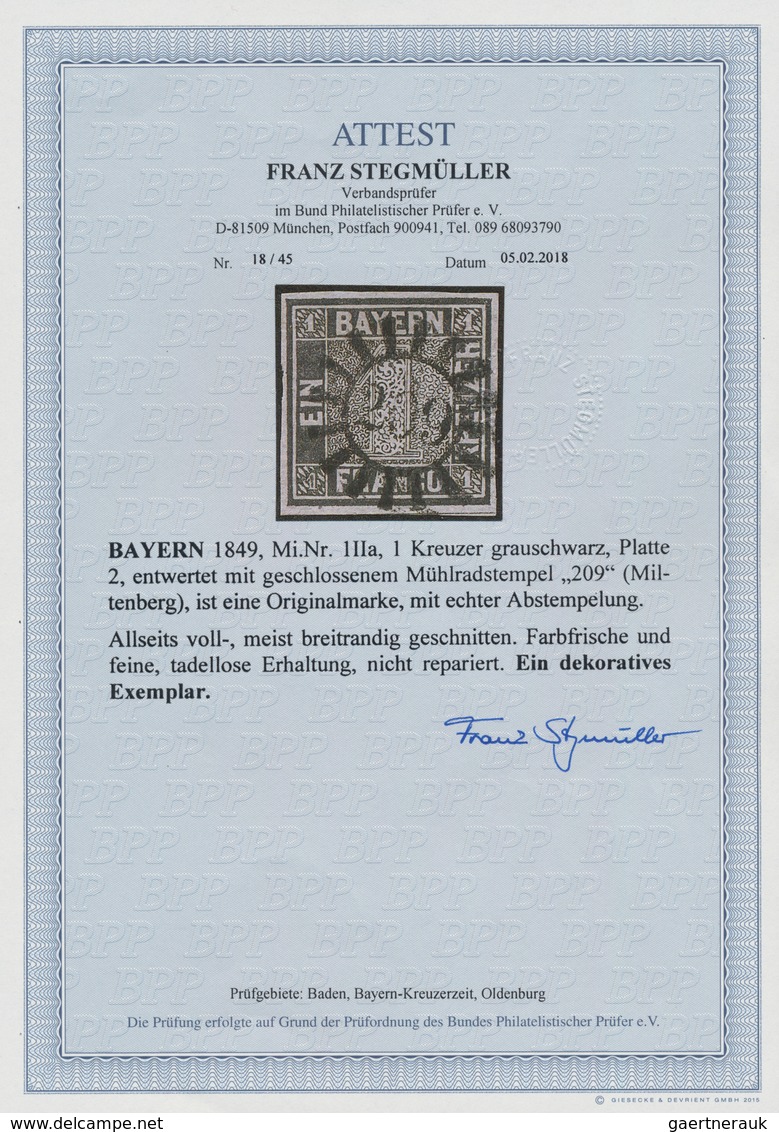 Bayern - Marken Und Briefe: 1849, 1 Kr. Grauschwarz, Platte 2, In Gestempelter Erhaltung, Entwertet - Other & Unclassified