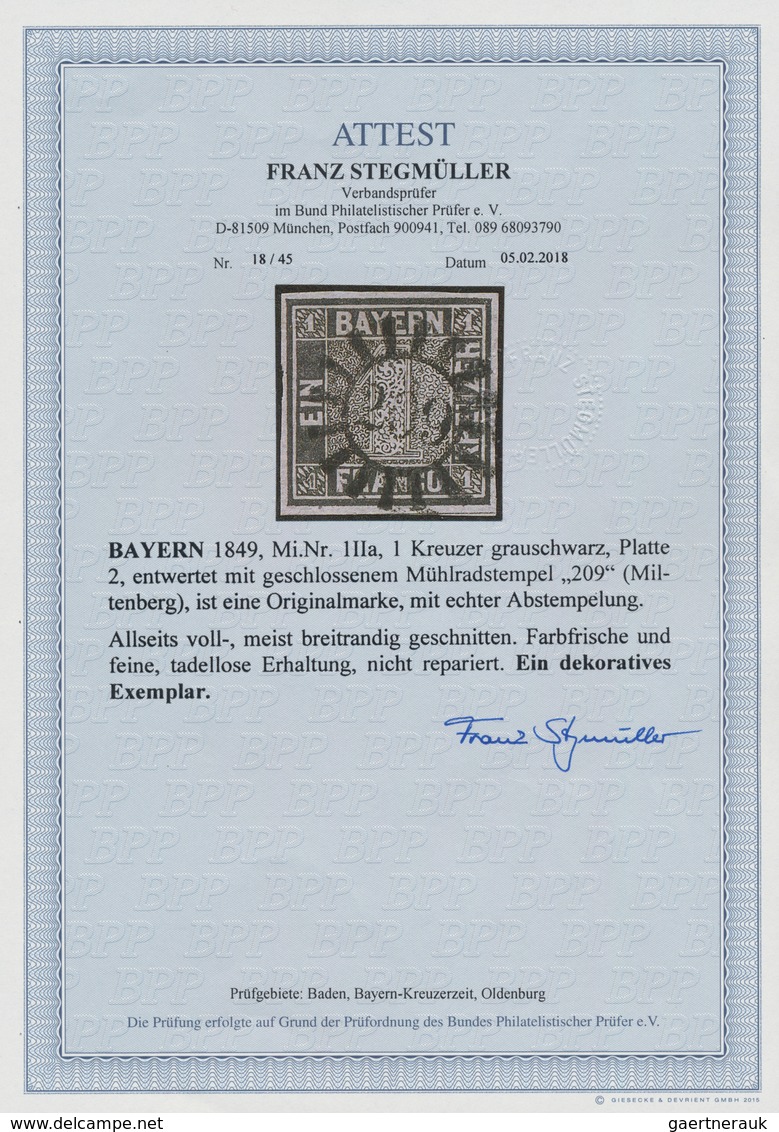 Bayern - Marken Und Briefe: 1849, 1 Kr. Grauschwarz, Platte 2, In Gestempelter Erhaltung, Entwertet - Autres & Non Classés