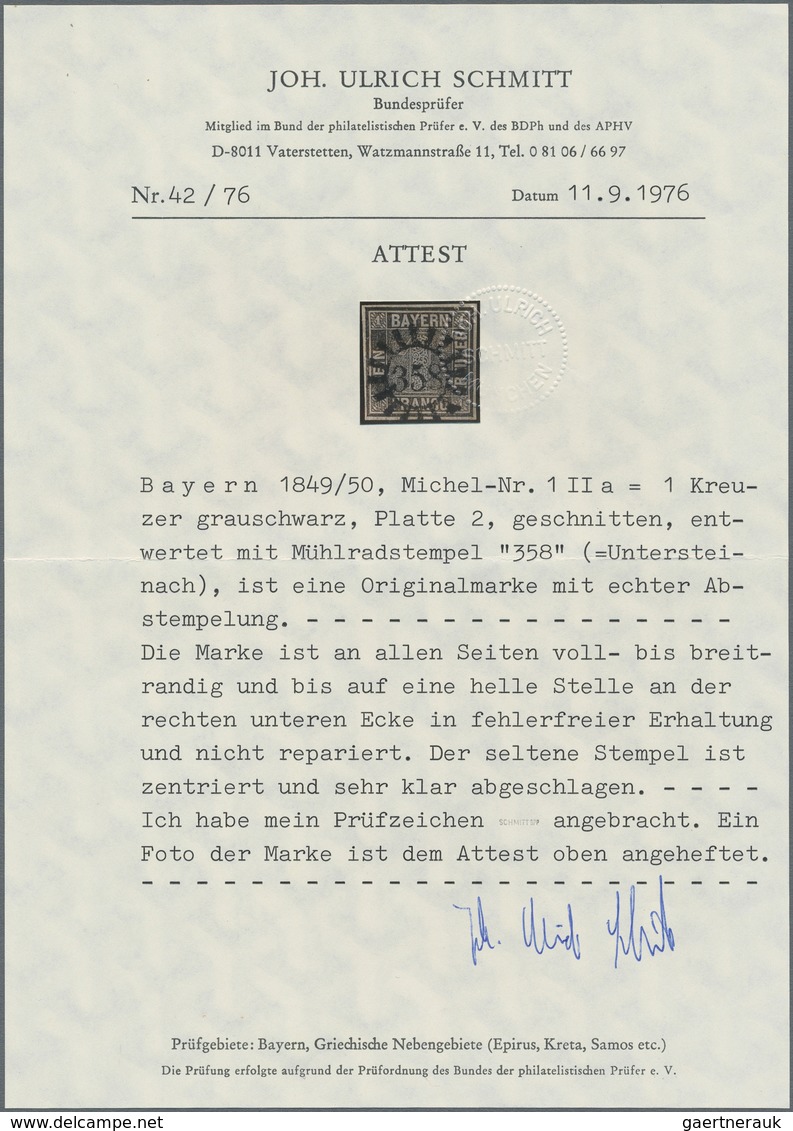 Bayern - Marken Und Briefe: 1849, 1 Kr. Grauschwarz, Platte 2, In Gestempelter Erhaltung, Entwertet - Autres & Non Classés
