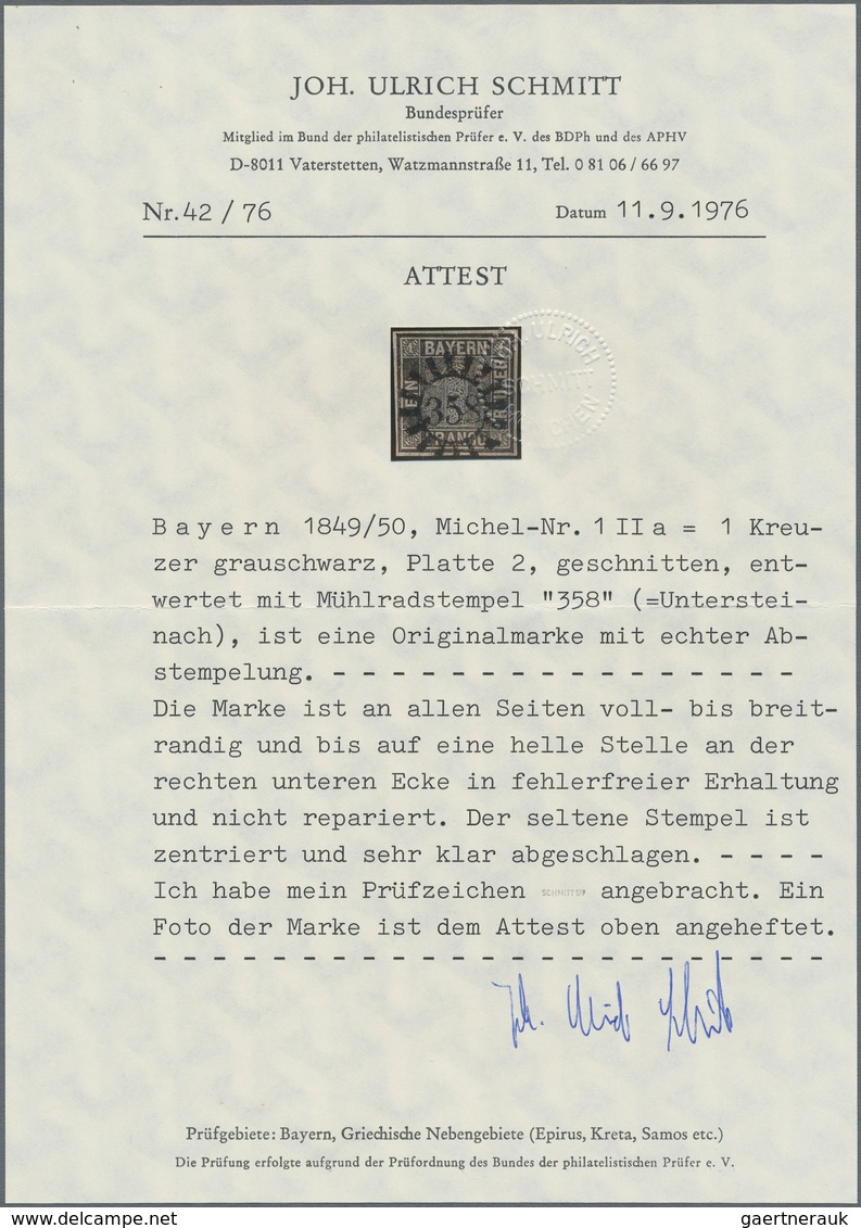 Bayern - Marken Und Briefe: 1849, 1 Kr. Grauschwarz, Platte 2, In Gestempelter Erhaltung, Entwertet - Altri & Non Classificati