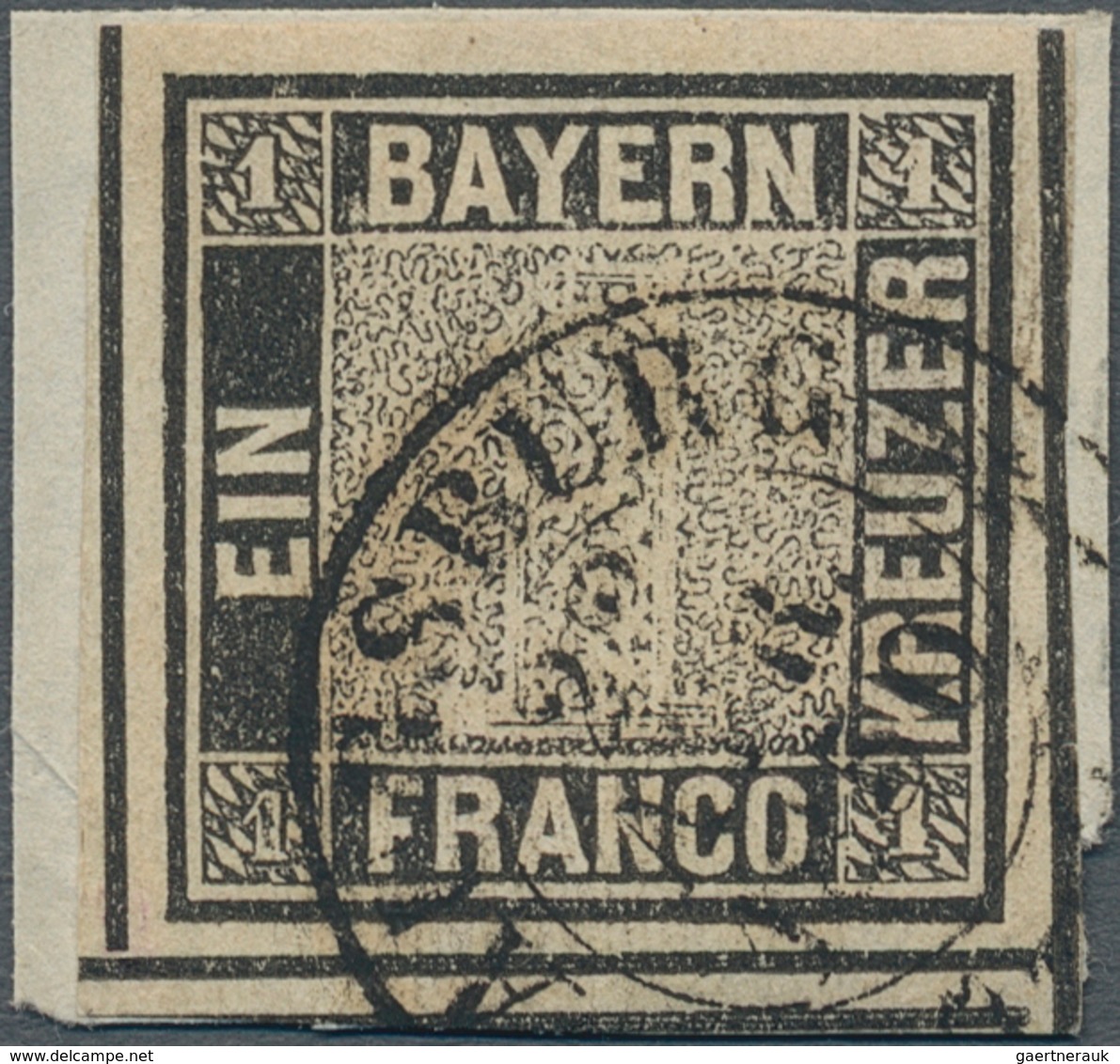 Bayern - Marken Und Briefe: 1849, SCHWARZER EINSER 1 Kreuzer Schwarz, Platte 1, Geschnitten, Unten M - Autres & Non Classés