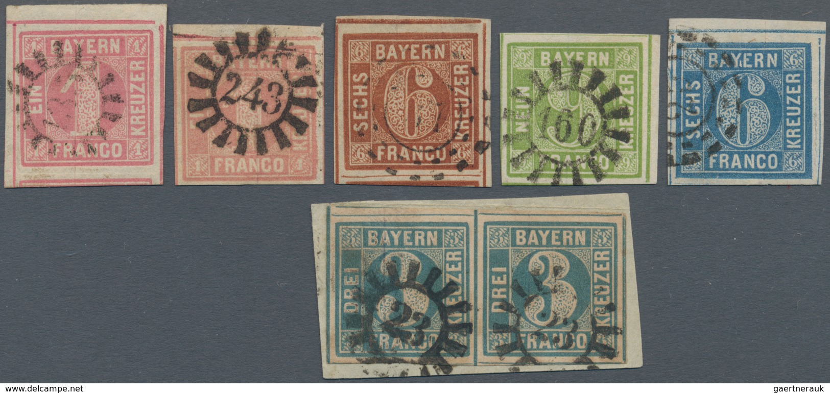 Bayern - Marken Und Briefe: 1850/1862, 9 Gestempelte Werte Mit Klaren Stempeln, Wie "135", "243", "2 - Otros & Sin Clasificación