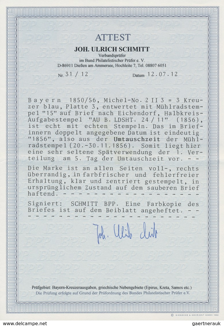 Bayern - Marken Und Briefe: 1854, 3 Kr. Wertziffer Blau, Platte 3, Tadelloses Und Farbfrisches Exemp - Other & Unclassified