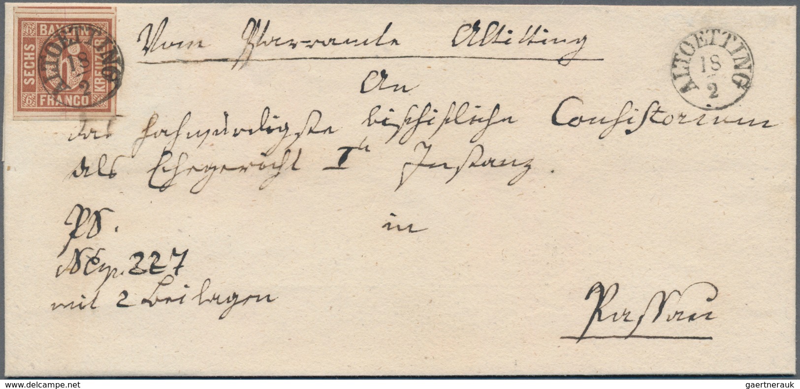 Bayern - Marken Und Briefe: 1849, 6 Kreuzer Rotbraun, Type I, Auf Briefhülle übergehend Entwertet Mi - Other & Unclassified