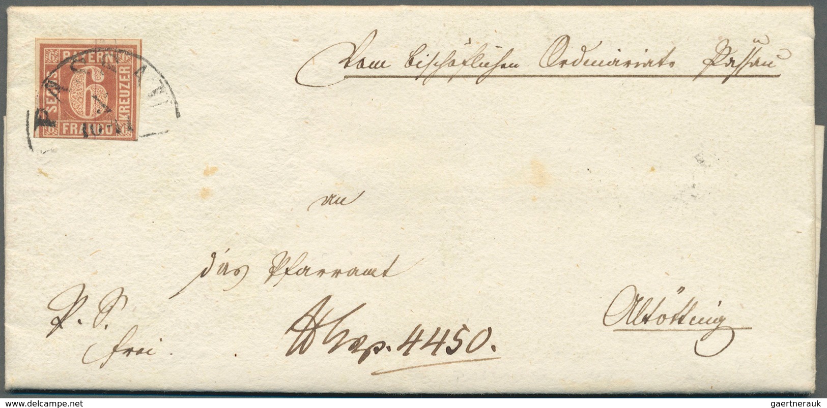 Bayern - Marken Und Briefe: 1849, 6 Kr. Braun Platte I Mit Ausgefüllten Ecken, Dreiseitig Vollrandig - Autres & Non Classés