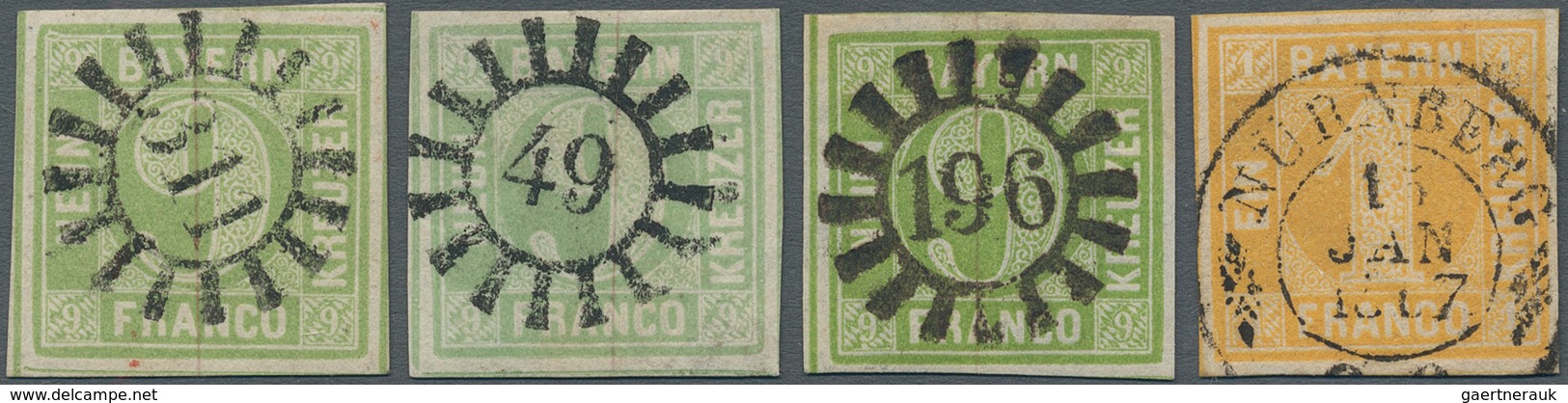 Bayern - Marken Und Briefe: 1850-1862, Zusammenstellung Mit 4 Ausnahmestücken, Dabei Dreimal 9 Kr Mi - Sonstige & Ohne Zuordnung