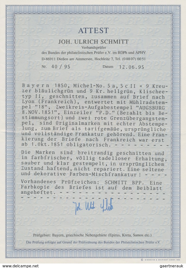 Bayern - Marken Und Briefe: 1850/51: Drei Briefe Und Zwei Briefstücke Mit Sehr Frühen Buntfrankature - Other & Unclassified