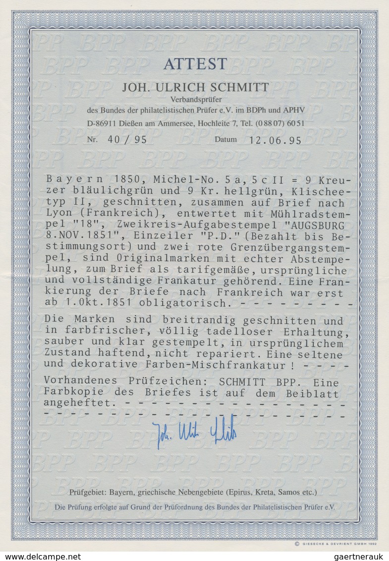 Bayern - Marken Und Briefe: 1850/51: Drei Briefe Und Zwei Briefstücke Mit Sehr Frühen Buntfrankature - Autres & Non Classés