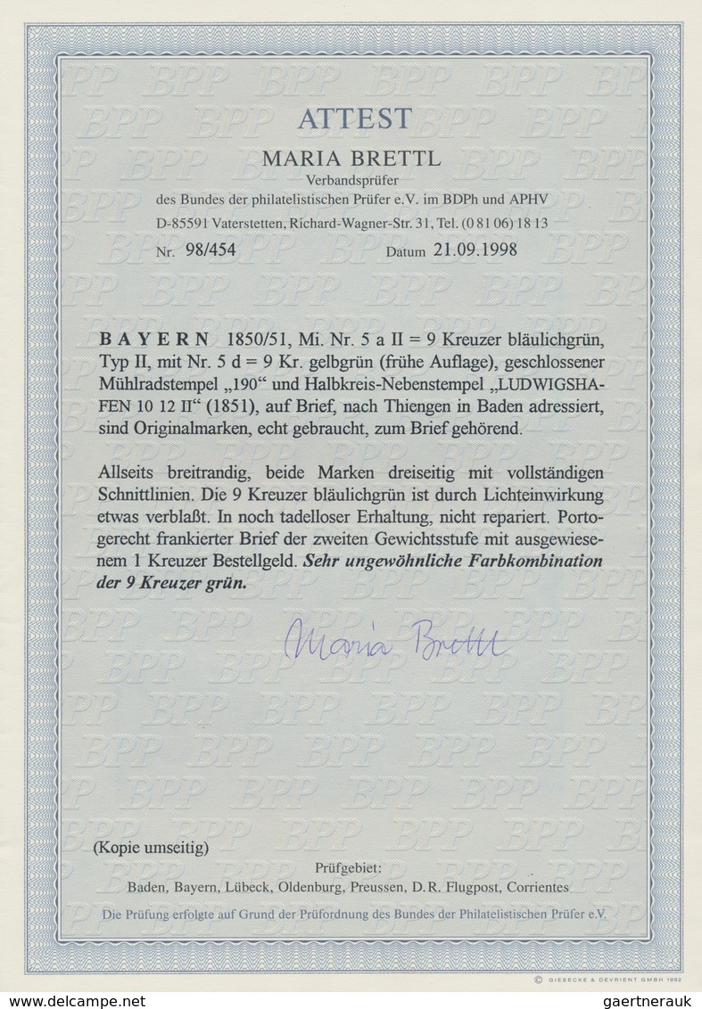 Bayern - Marken und Briefe: 1850/51: Drei Briefe und zwei Briefstücke mit sehr frühen Buntfrankature