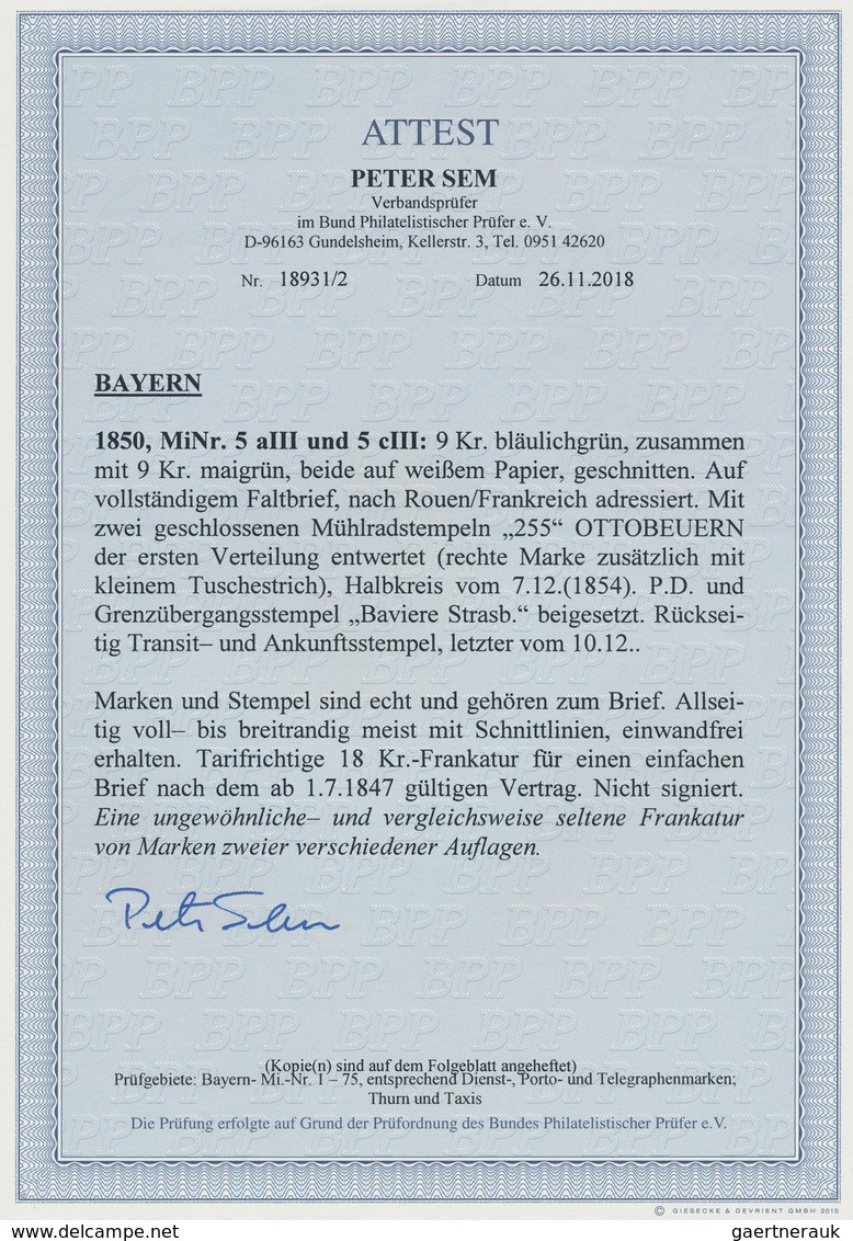 Bayern - Marken Und Briefe: 1850, 9 Kr BLAULICHGRÜN Zusammen Mit 9 Kr MAIGRÜN (beide Breitrandig Und - Altri & Non Classificati