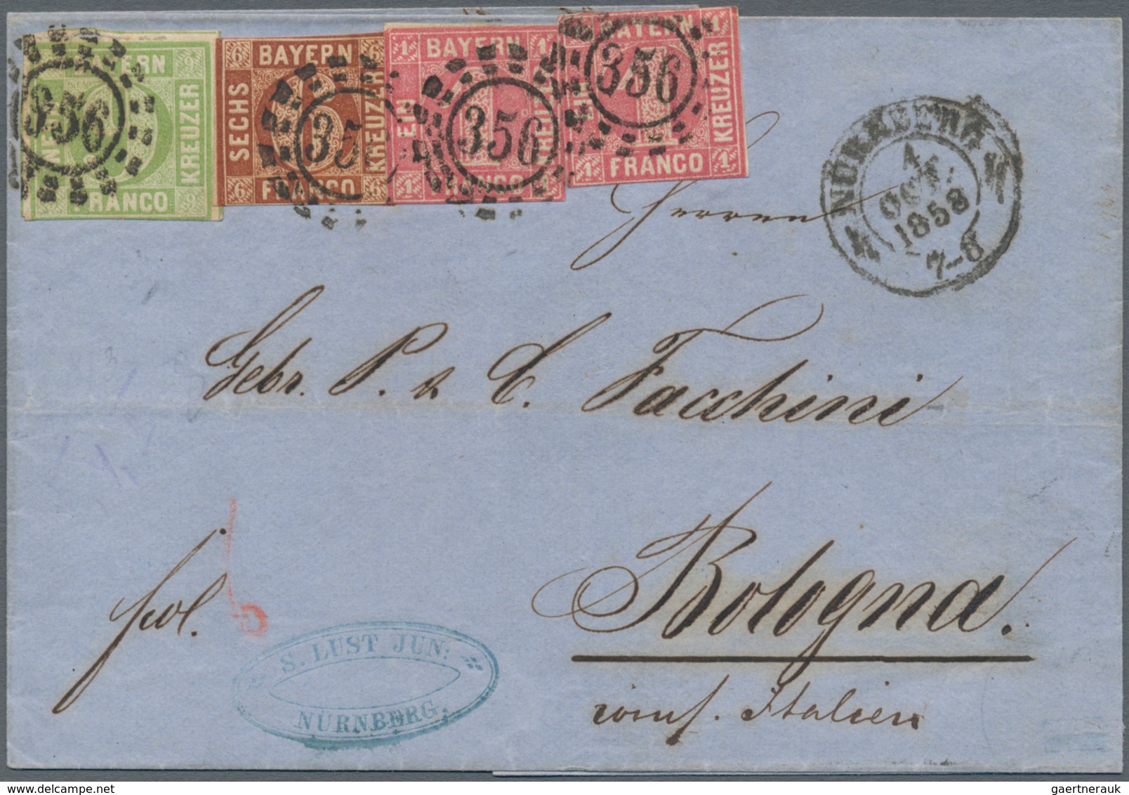 Bayern - Marken Und Briefe: 1850, Quadrat-Ausgabe 9 Kr. Maigrün Und Zweimal 1 Kr. Rosa Zusammen Mit - Other & Unclassified