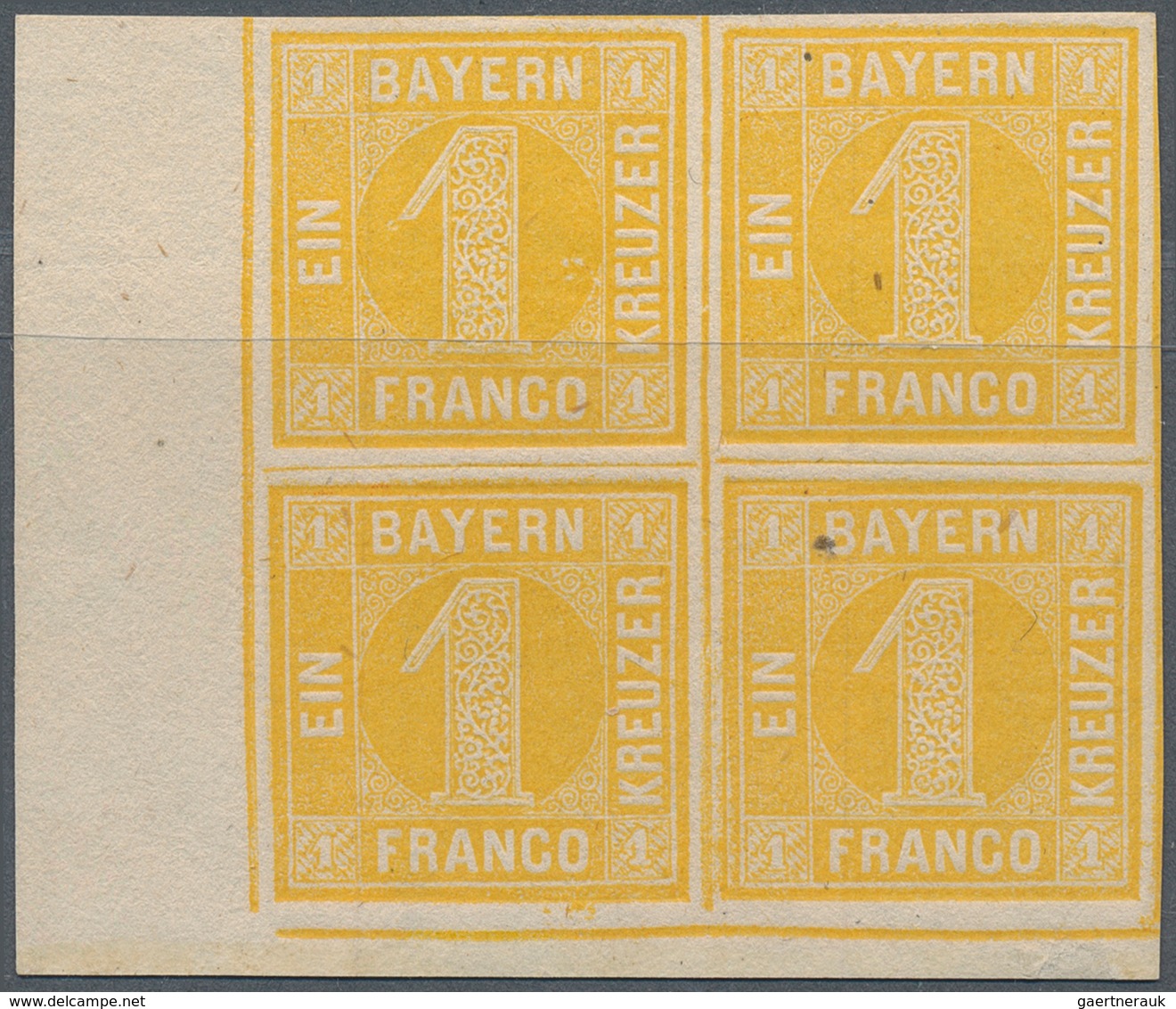 Bayern - Marken Und Briefe: 1862, 1 Kreuzer Gelb Im 4er-Block Vom Linken Rand (7 Mm), Teils Kaum Sic - Autres & Non Classés