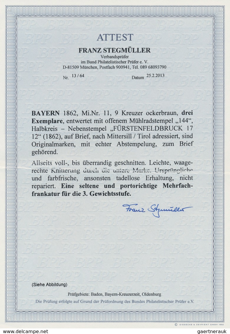 Bayern - Marken Und Briefe: 1862: 9 Kreuzer Ockerbraun, 3 Exemplare Auf Faltbrief Nach Mittersill, T - Andere & Zonder Classificatie