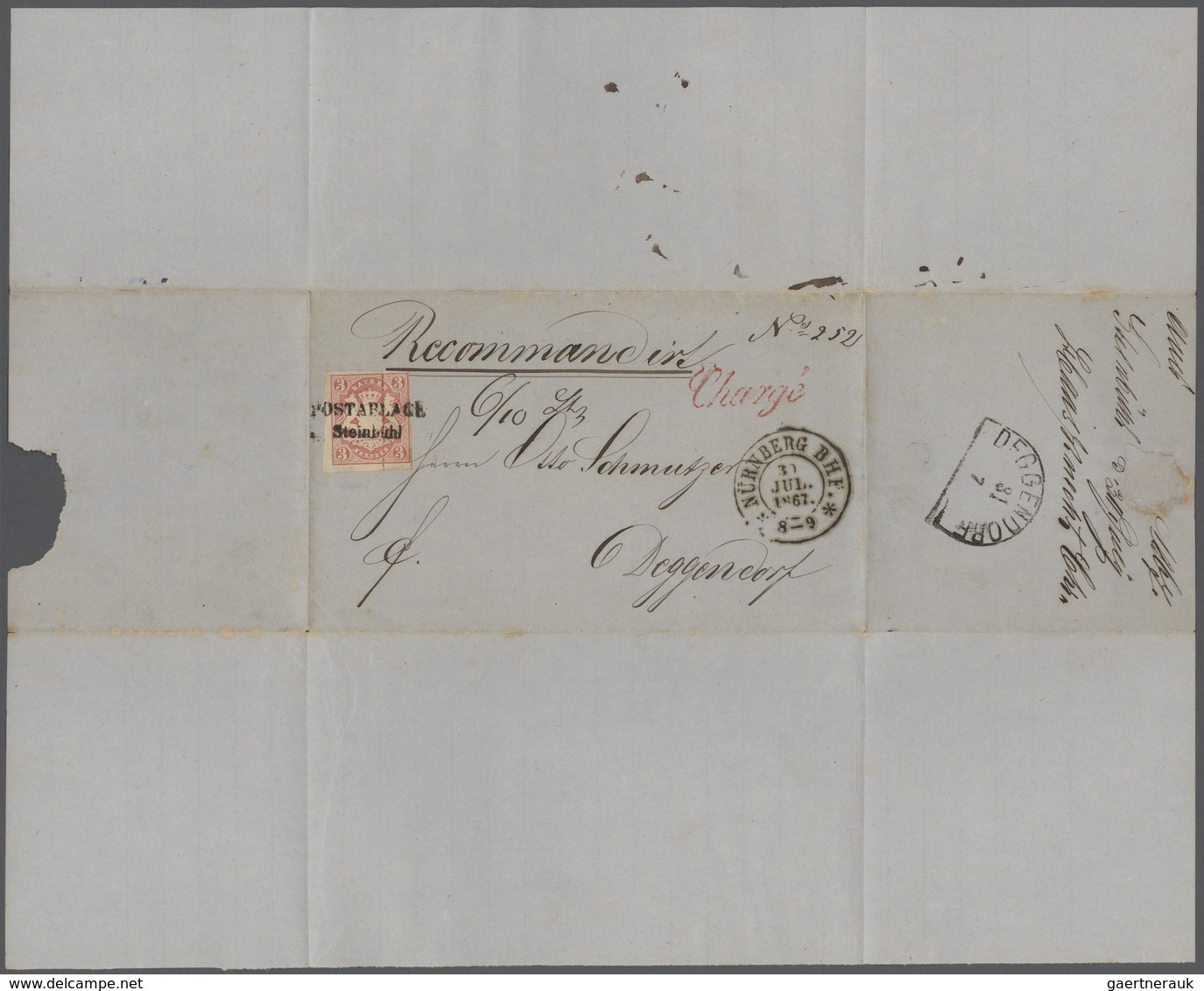 Bayern - Marken Und Briefe: 1862, Wappen 3 Kr. Rosa Mit L2 "POSTABLAGE Steinbühl", Roter "Charge" Un - Autres & Non Classés