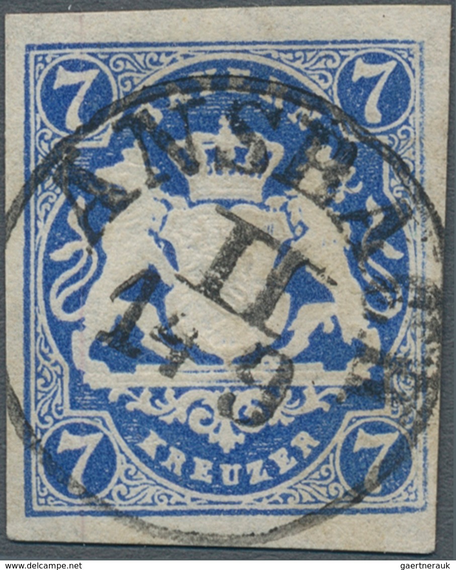 Bayern - Marken Und Briefe: 1868, 7 Kr. In Seltener Farbe PREUSSISCHBLAU, Allseits Breitrandig Gesch - Autres & Non Classés