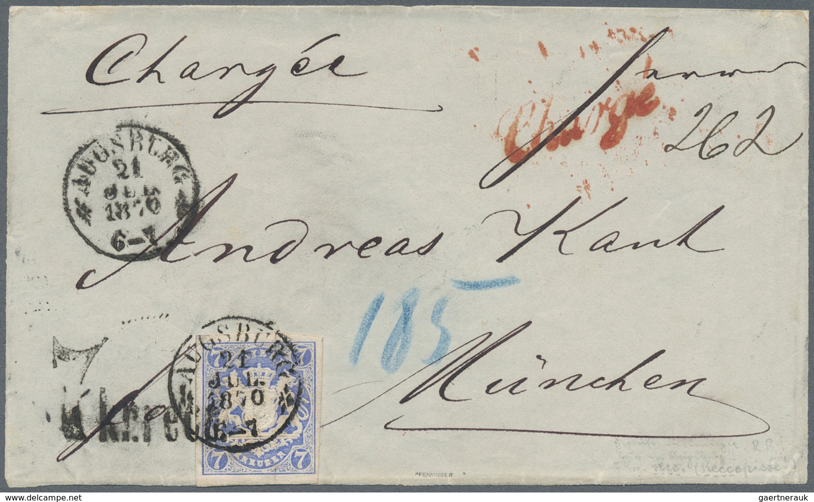 Bayern - Marken Und Briefe: 1870, Bayern, „7KR.RECC”, Schwarzer Einschreibestempel, Klarer Abschlag - Other & Unclassified