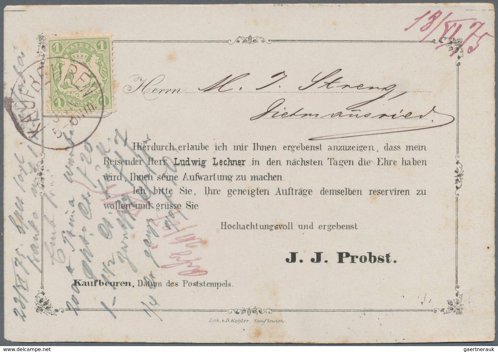 Bayern - Marken Und Briefe: 1875 (ca.), Drei Schöne Drucksachen Aus Nürnberg Und Kaufbeuren. - Andere & Zonder Classificatie