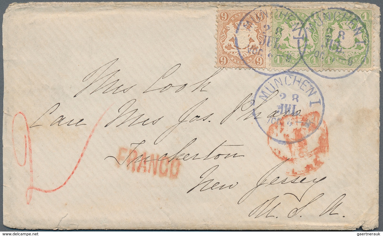 Bayern - Marken Und Briefe: 1873/1875, 2 Stück 1 Kr Grün Und 9 Kr Braun Entwertet Mit Graublauem K1 - Sonstige & Ohne Zuordnung