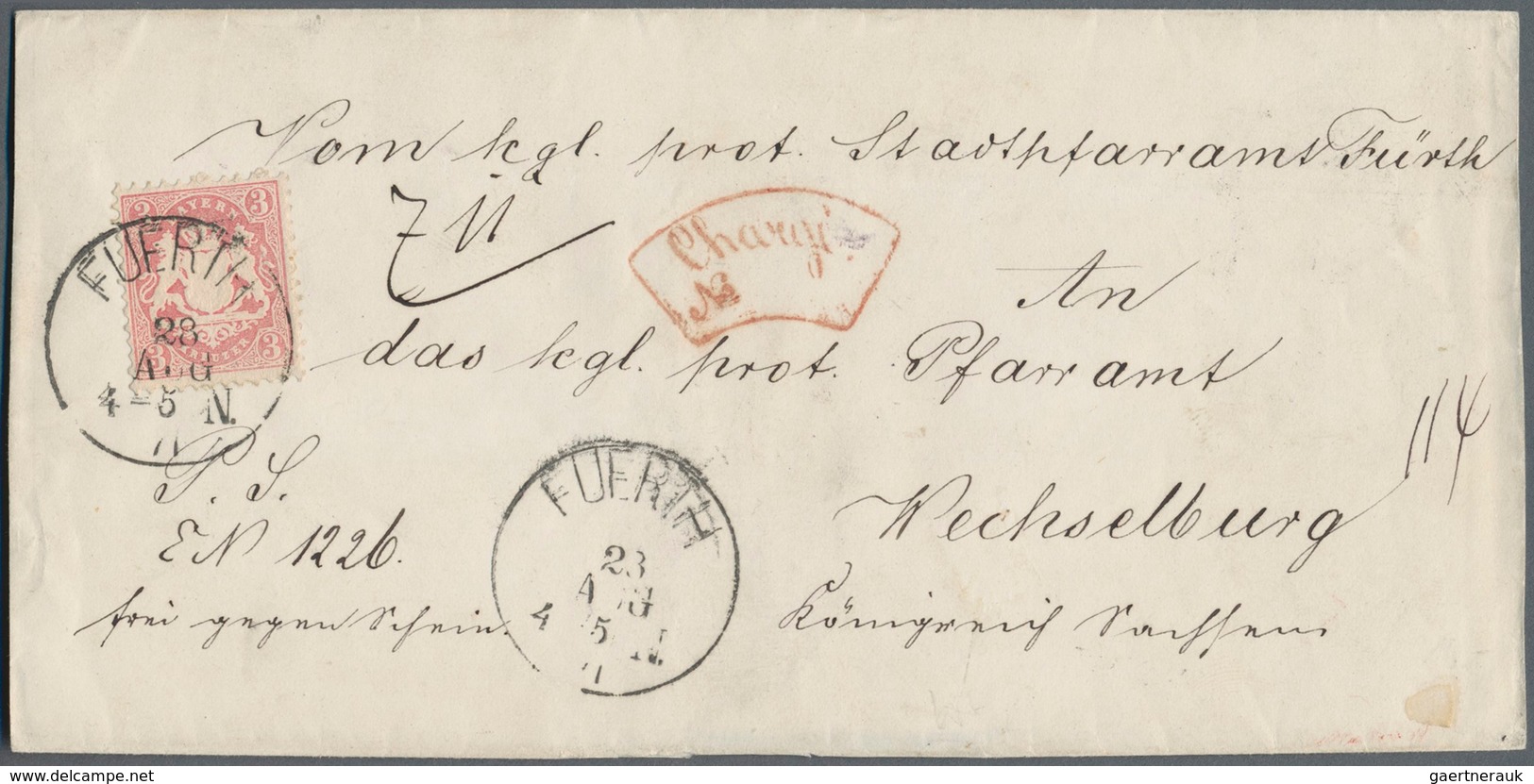 Bayern - Marken Und Briefe: 1870, Wappenzeichnung 3 Kr. Hellkarmin Auf Briefhülle Mit Aufgabestempel - Other & Unclassified