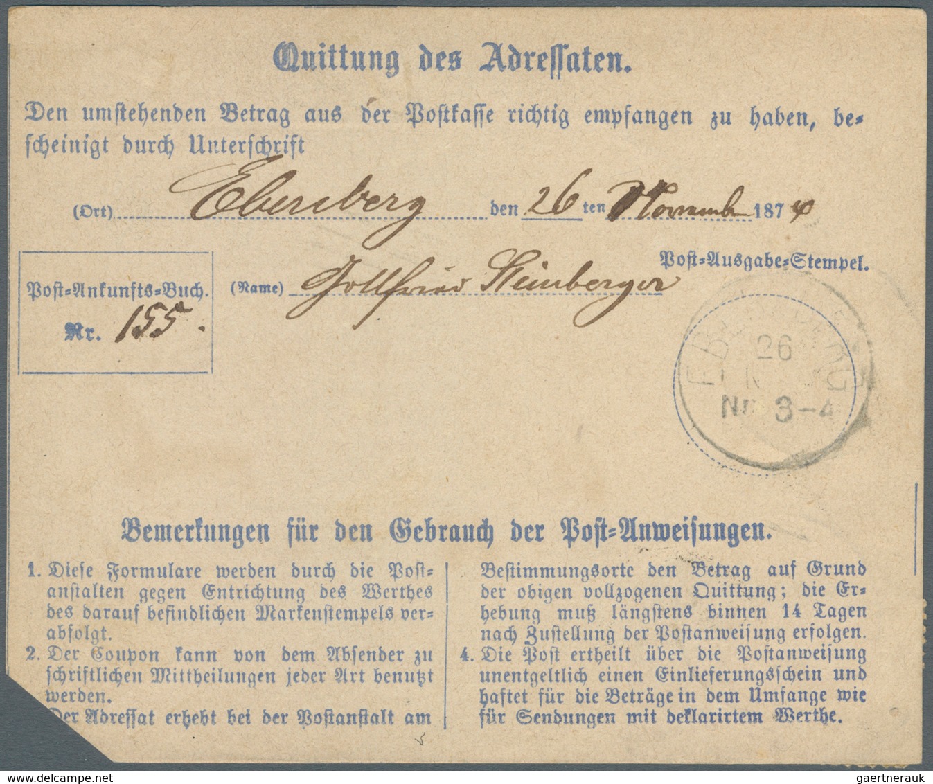 Bayern - Marken Und Briefe: 1870, 2 X 3 Kr Hellkarmin, MeF Auf Postanweisungsformular über 2 Gulden - Andere & Zonder Classificatie