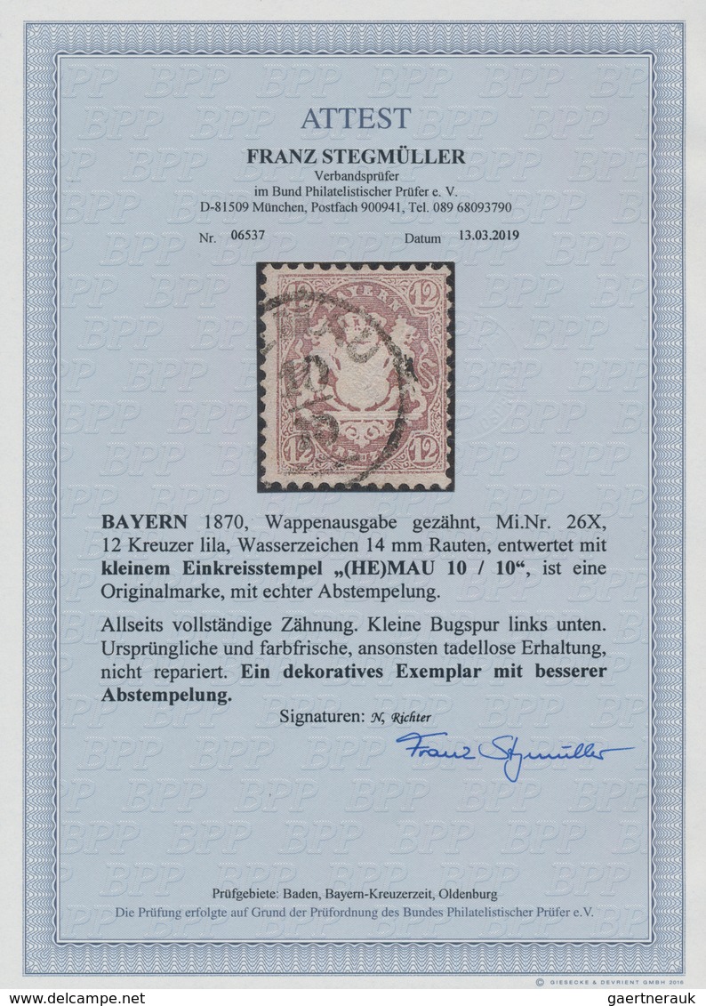 Bayern - Marken Und Briefe: 1870, 12 Kreuzer Lila Entwertet Mit Kleinem K1 "(HE)MAU 10/10", Allseits - Autres & Non Classés