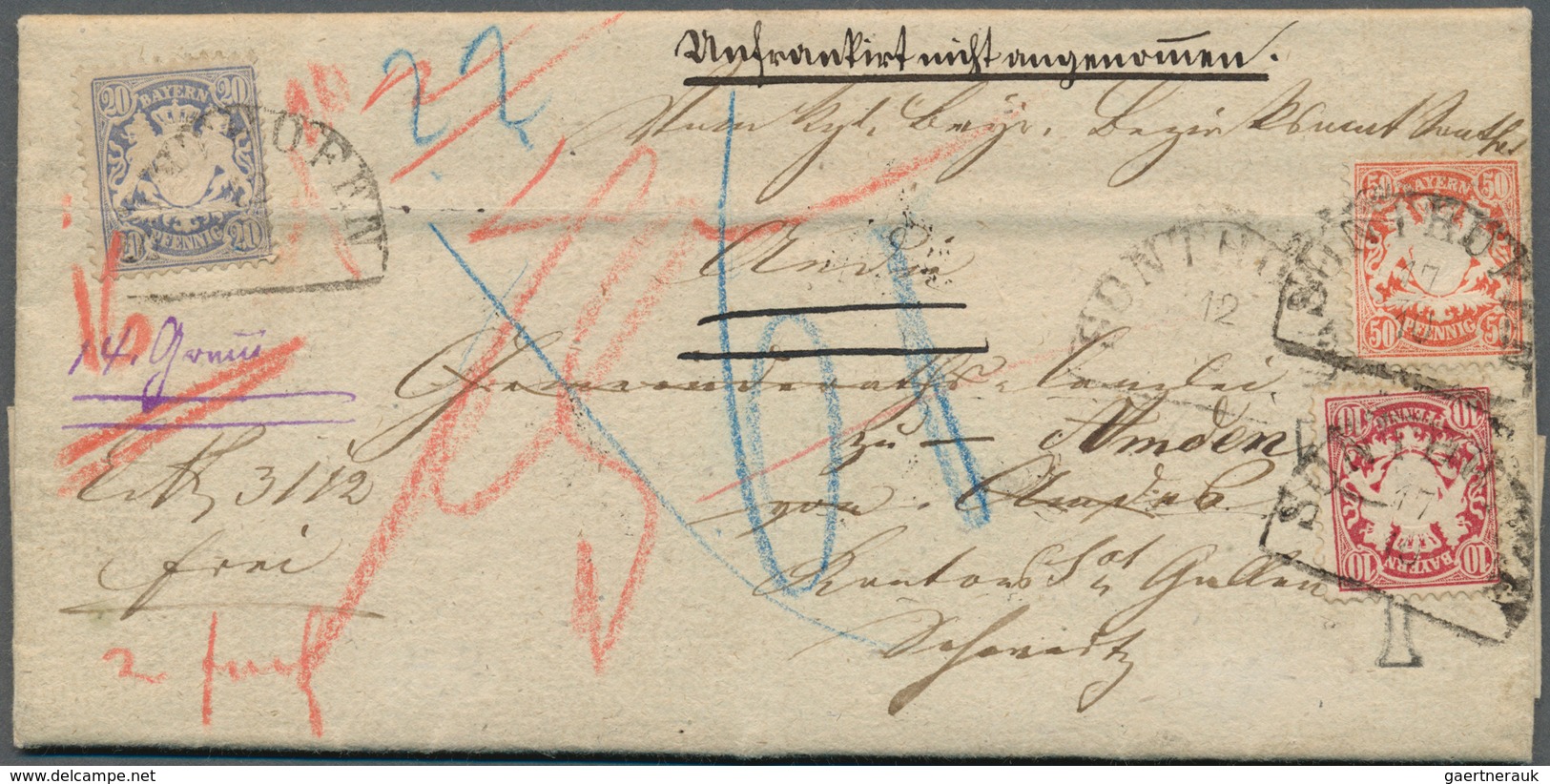 Bayern - Marken Und Briefe: 1876, "SONTHOFEN / 12-10.76", 20 Pf. Wappen Auf Brief In Die CH, Wegen Ü - Sonstige & Ohne Zuordnung