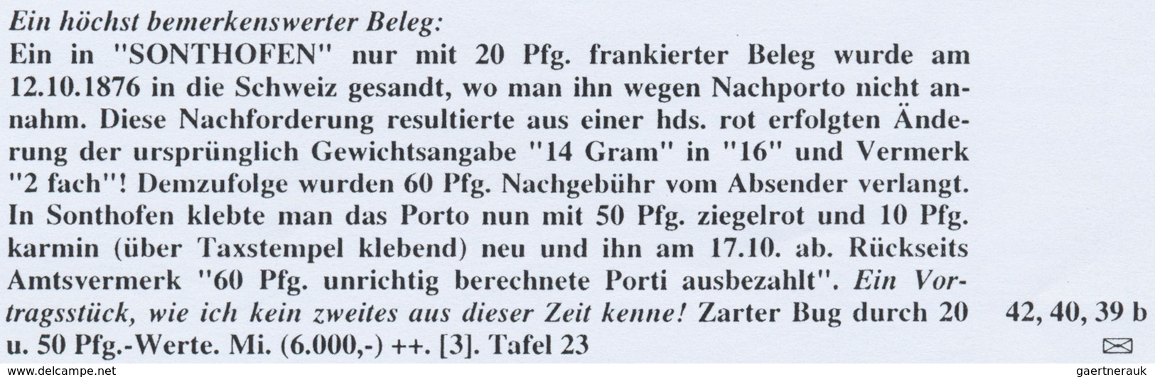 Bayern - Marken Und Briefe: 1876, "SONTHOFEN / 12-10.76", 20 Pf. Wappen Auf Brief In Die CH, Wegen Ü - Andere & Zonder Classificatie