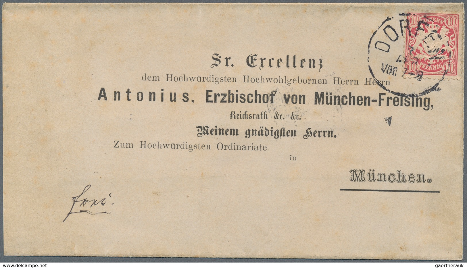Bayern - Marken Und Briefe: 1884, 10 Pfg. Wappen Auf Vorgedruckter Faltbriefhülle Von DORFEN An "Sr. - Other & Unclassified