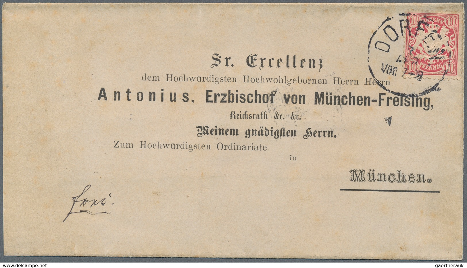 Bayern - Marken Und Briefe: 1884, 10 Pfg. Wappen Auf Vorgedruckter Faltbriefhülle Von DORFEN An "Sr. - Andere & Zonder Classificatie