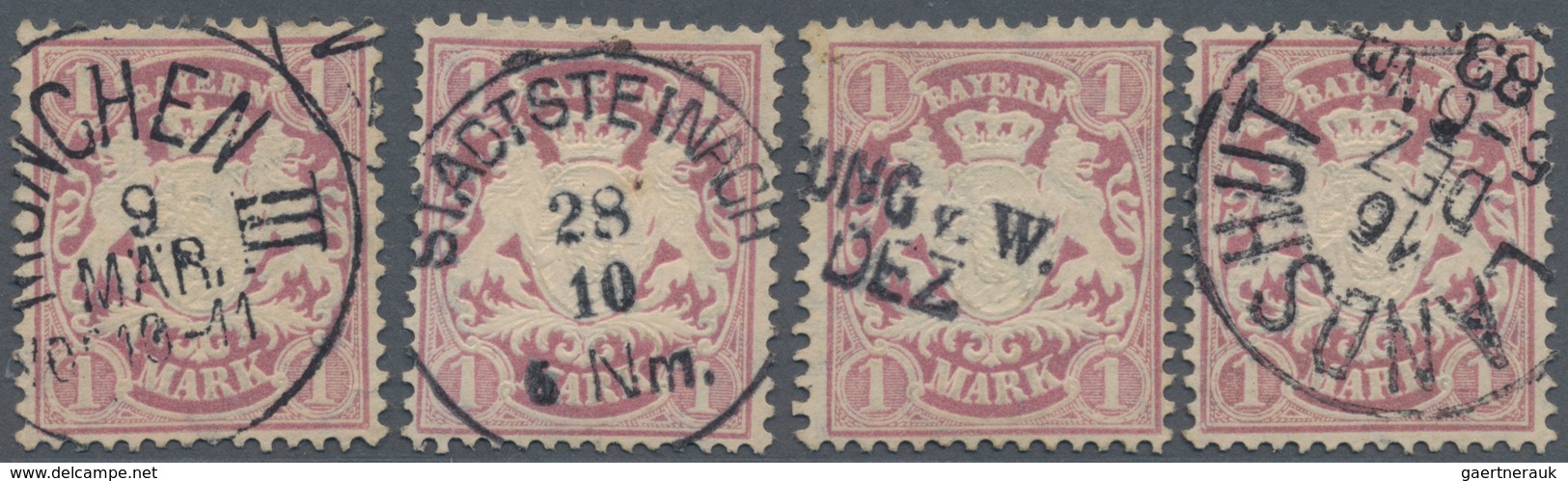 Bayern - Marken Und Briefe: 1881, 1 Mark Braunpurpur Wappen - 4 Stück Gestempelt, Minimal Höher Gepr - Sonstige & Ohne Zuordnung