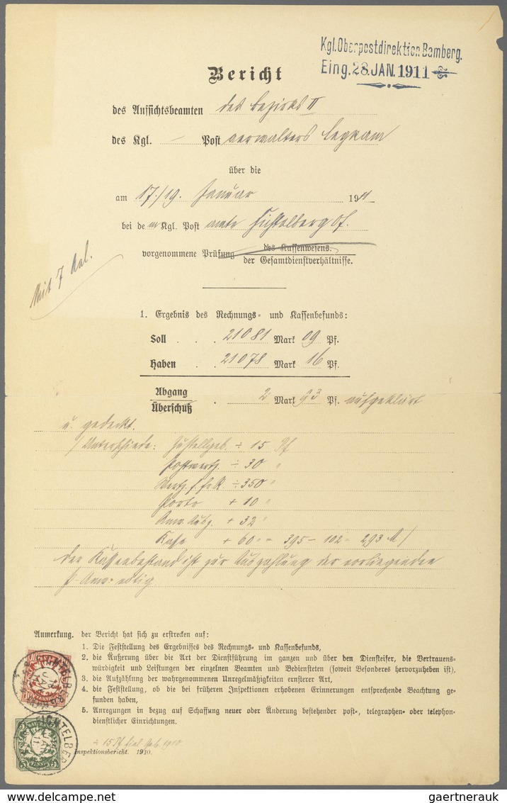 Bayern - Marken Und Briefe: 1911, 5 Und 10 Pfg. Wappen Auf POST-PRÜFUNGSBERICHT Mit Orts-Stempel "FI - Sonstige & Ohne Zuordnung