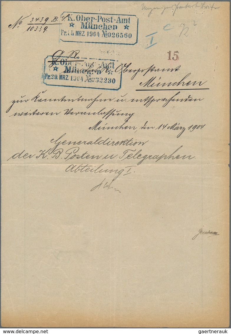 Bayern - Marken Und Briefe: 1904, 20 Pf Wappen EF Auf "Rückmeldung" Für Verrechnetes Porto Vom 9.3.0 - Other & Unclassified