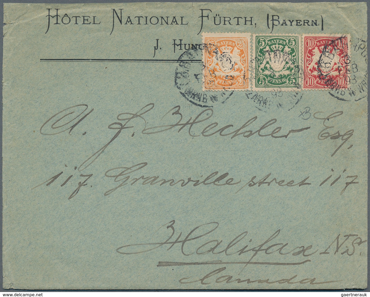 Bayern - Marken Und Briefe: 1890, 25 Pfg. Orange, 10 Pfg. Karmin Und 5 Pfg. Grün Als Portogerechte F - Autres & Non Classés