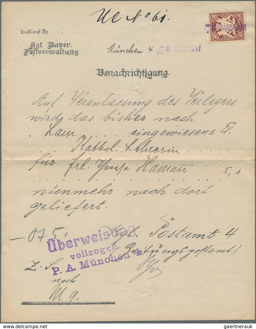 Bayern - Marken Und Briefe: 1900, 50 Pf Lilabraun, Einzelfrankatur Als Gebühr Auf Formular "Benachri - Altri & Non Classificati