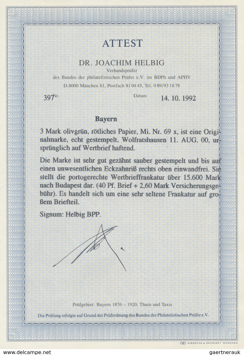 Bayern - Marken Und Briefe: 1900, 3 Mark Braunoliv Auf Rötlichem Papier Einzeln Und Portorichtig Auf - Andere & Zonder Classificatie