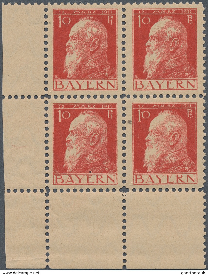 Bayern - Marken Und Briefe: 1911, Luitpold 10 Pfg. Rot In Type I, Eckrand-4er-Block Links Unten Mit - Andere & Zonder Classificatie