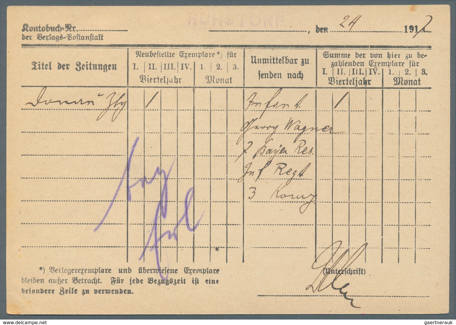 Bayern - Marken Und Briefe: 1917: 40 Pf Olivbraun Als 3-Streifen MeF (1,20 Mk) Für 3 Monate Ruhstorf - Altri & Non Classificati